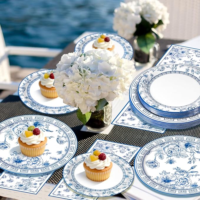 60Pcs Blue White Paper Plates and Napkins Party Supply, Serves 20 | Blue and - Image 5