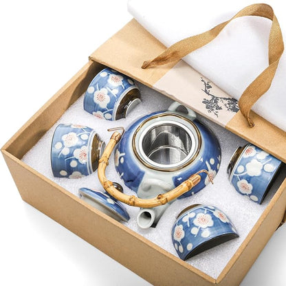 Japanese Tea Set, Ceramic Floral Tea Pot and 4 Pieces Cups | Traditional Bone - Image 5