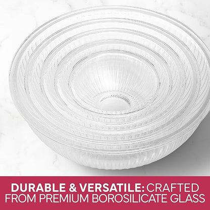 COOK WITH COLOR 12 Pc Glass Mixing Bowl Set with Lids – Borosilicate Glass Nesting Bowls for Cooking, Baking and Meal Prep, Fluted Rose