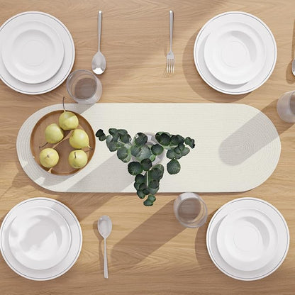 Encasa XO Dining Table Runner, Handmade Ribbed Cotton 12"x36" Off White | 100% - Image 3
