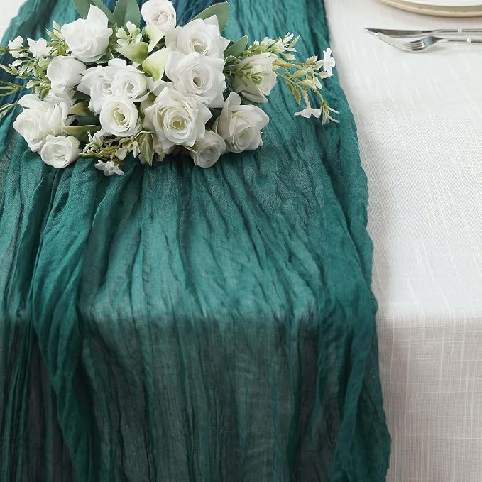 Efavormart 10ft Peacock Teal Cheesecloth Table Runner - Image 9
