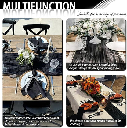 8 Pack Black Cheesecloth Table Runner 17x108 inch Boho Gauze Cheese Cloth Table - Image 7