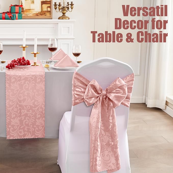 RUDONG M 2 Pack Rose Gold Satin Table Runners 12 x 108 Inch | Long Silky Damask - Image 6