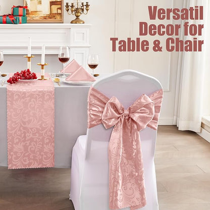 RUDONG M 2 Pack Rose Gold Satin Table Runners 12 x 108 Inch | Long Silky Damask - Image 6
