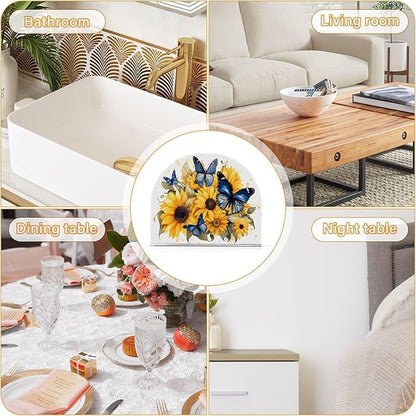 Napkin Holder Sunflower and Butterfly Crystal Clear Acrylic Napkin Holders Paper Napkin Holder Dining Table Dispenser for Kitchen Restaurant Home Decor Bar Accessories
