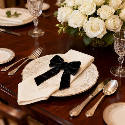 Bow Napkin Rings Set of 6 Luxury Soft Black Velvet Napkin Holders, Elegant Bow Design for Christmas Holiday Dinner Wedding Party Table Decor
