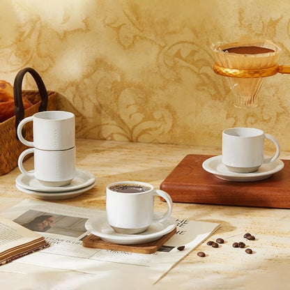 Oak Espresso Cups Set of 4, 3 oz Demitasse Cups, Modern Style, Microwave & - Image 4