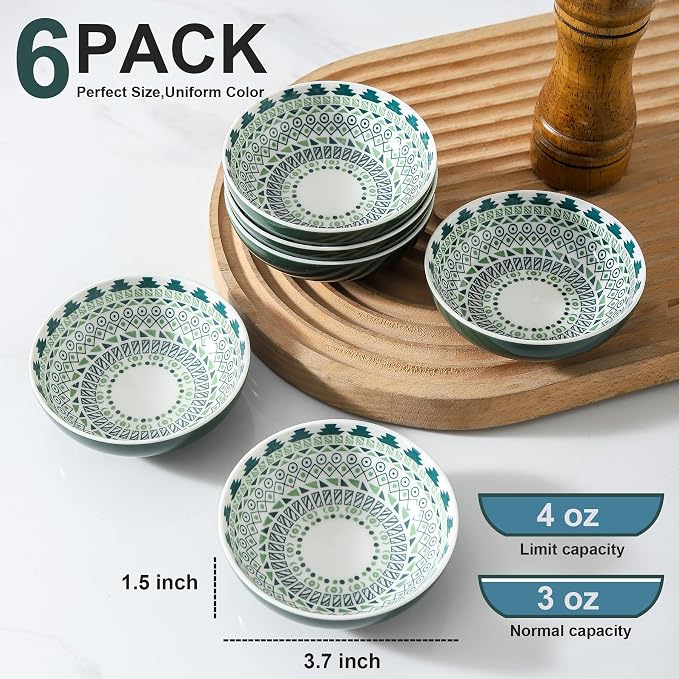 Set of 6 Deep Soy Sauce Dishes, 3.7 inch Ceramic Dipping Bowls 4 oz Small Dip - Image 2