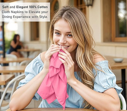 Ruvanti Cloth Napkins Set of 12, 18x18 Inches, 100% Cotton, Washable, Soft & Absorbent, Perfect for Wedding, Christmas, ‎Thanksgiving Dinners - Pink