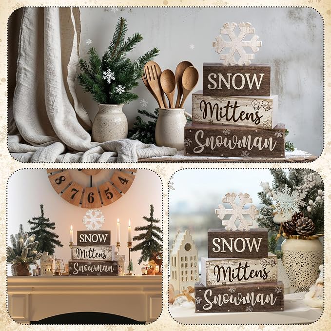 Moucuny 4 Pcs Winter Table Decorations Wooden Snowflake Decor Christmas Tiered - Image 8