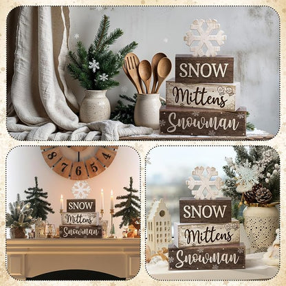 Moucuny 4 Pcs Winter Table Decorations Wooden Snowflake Decor Christmas Tiered - Image 8