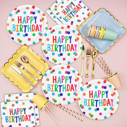 50PCS Birthday Plates and Napkins Party Decorations, 7inch Colorful Dots Happy - Image 6