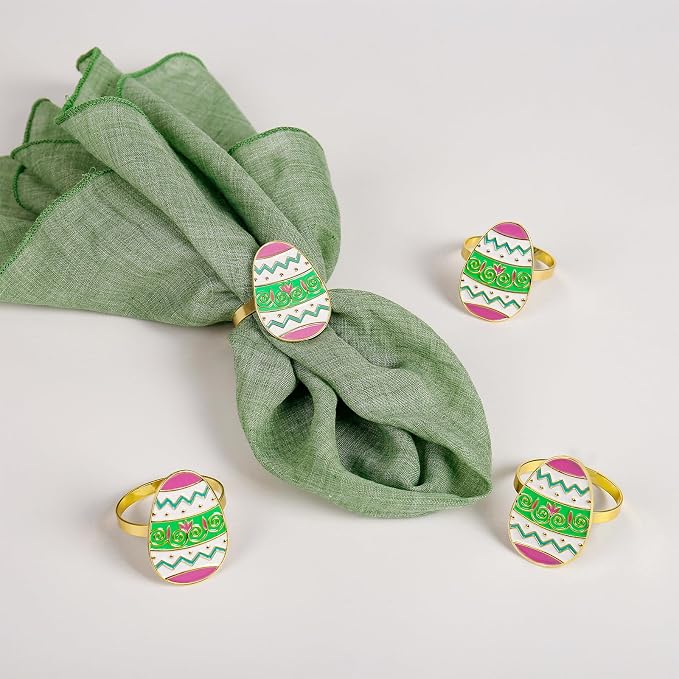Easter Eggs Napkin Rings Set of 6, Alloy Napkin Holder Ring by wonlex