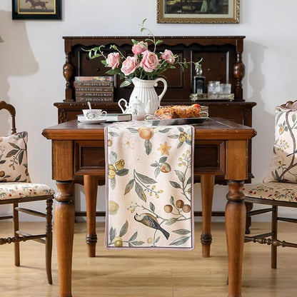 bilin gaier Designer Vintage Linen Table Runner, Floral Fruit Pattern, Dining - Image 2