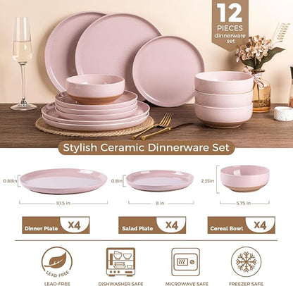 AmorArc Dinnerware Sets for 4, 12 Pieces Ceramic Plates and Bowls Set | Scratch - Image 3