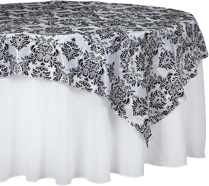 Efavormart Black Damask Flocking Square Tablecloth Overlay 60"x60" Square - Image 7