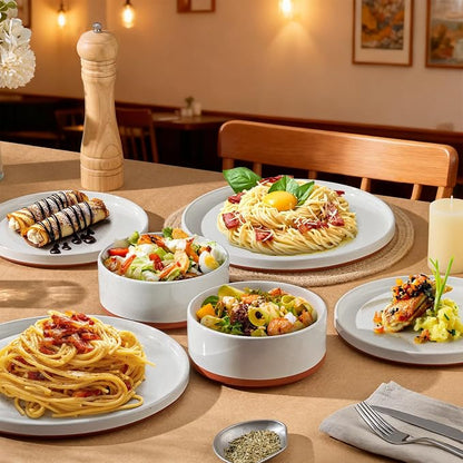 LIANYU Plates and Bowls Sets, 12 Pieces Stoneware Dinnerware Set - Image 7