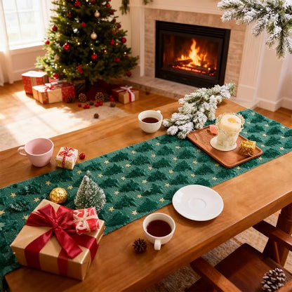 Christmas Trees Table Runner Soft Plush Faux Fur Green Tree - Image 7
