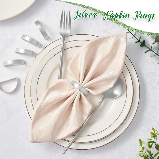 APTWOW Silver Napkin Rings Set of 6, Semicircle Metal Napkin Holder Buckles - Image 2