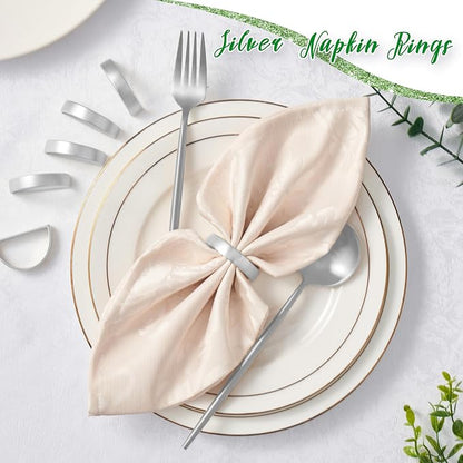 APTWOW Silver Napkin Rings Set of 6, Semicircle Metal Napkin Holder Buckles - Image 2