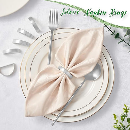 APTWOW Silver Napkin Rings Set of 12, Semicircle Metal Silver Napkin Holder Buckles, Fall Thanksgiving Christmas Napkin Rings for Dinner Table Decor, Wedding, Banquet, Party