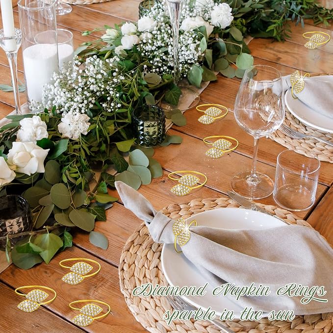 Hotop Gold Napkin Rings Gold Table Decoration, Leaves Napkin Rings, - Image 4