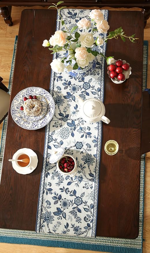 bilin gaier Designer French Linen Table Runner, Floral Pattern, Dining Table - Image 7