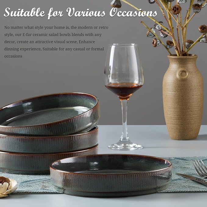 E-far Pasta Bowls Set of 4, 35oz Large Salad Bowl Plate - Image 8