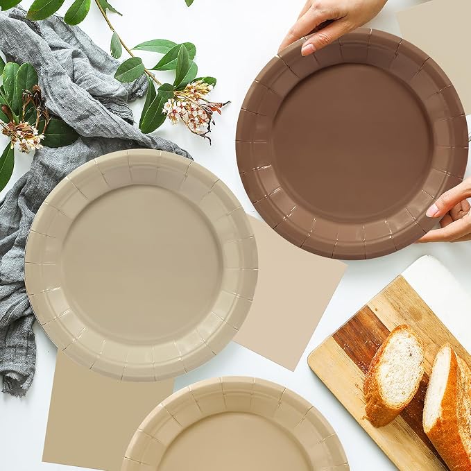 180pcs Gradient Brown Plates and Napkins Party Supplies, Serve 60 | Disposable - Image 3