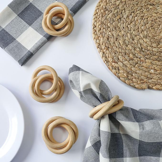 Wooden Napkin Rings Set of 4, Farmhouse Wood Circle Napkin Ring, Handmade - Image 5