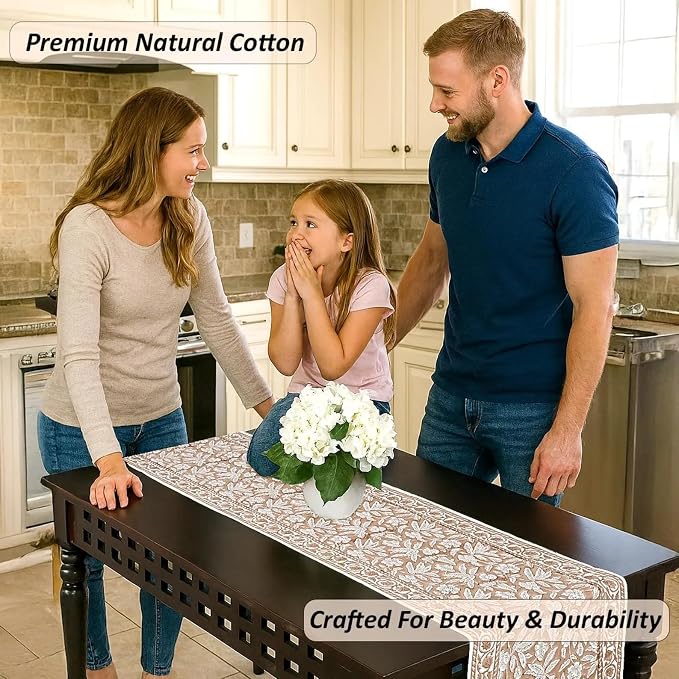 Oak Brown Hand Block Print 100% Cotton Reusable Table Runner 16" X 70" Inches - Image 7
