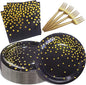 Serves 35 Guests Black and Gold Plates and Napkins Party Supplies,7" Black Paper Plates and Napkins,Disposable Party Dinnerware for Birthday Wedding,Graduation