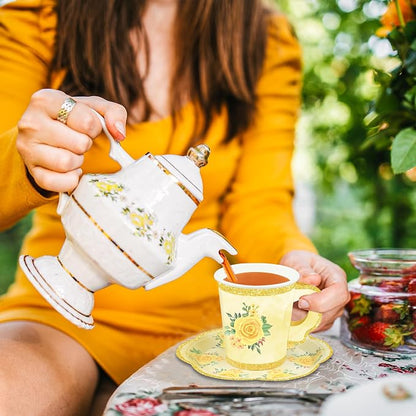 24 Sets Floral Paper Tea Cups and Saucers Disposable Tea Party Supplies - Image 5