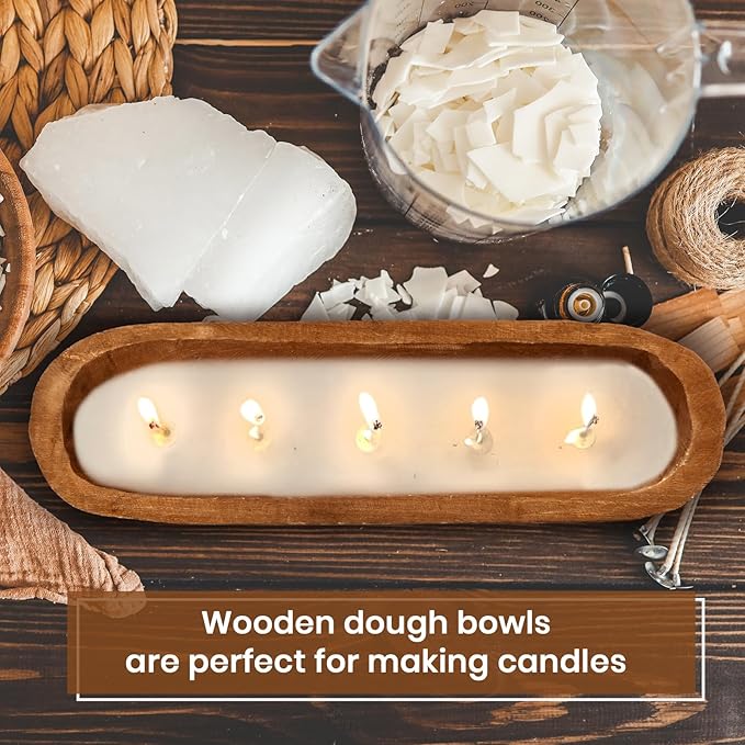 4 Pcs Wooden Dough Bowl Wood Decorative Rustic Wooden Bowls Table Centerpiece for Living Room Home Dining Room Kitchen Decoration(Brown,20'' X 6'' X 2'',Classic)