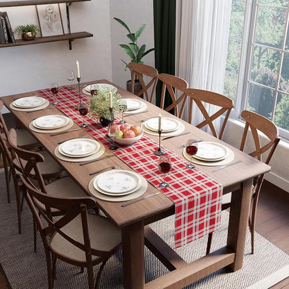 Encasa XO Table Runner, Woven Cotton Dining Runner 13"x94" | Franca Red Checks - Image 9