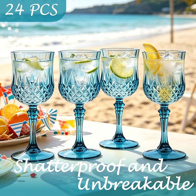 24Pack Plastic Wine Glasses, 7oz Vintage Goblets - Image 3