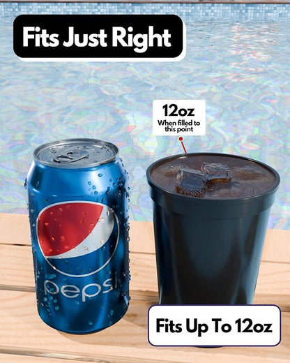 PartyPrints 10 Pack Small 10 to 12 oz Black Reusable Blank Plastic Cups - Image 2