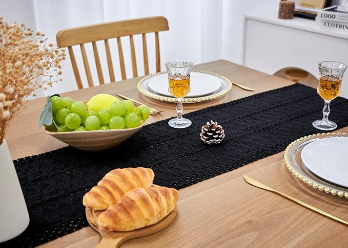 Black Table Runner with Tassels - Image 7