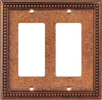 Henne Bery Raised Pearls Decorative Wall Plate Switch Plate Outlet Cover (Double Decorator, Sponged Copper)