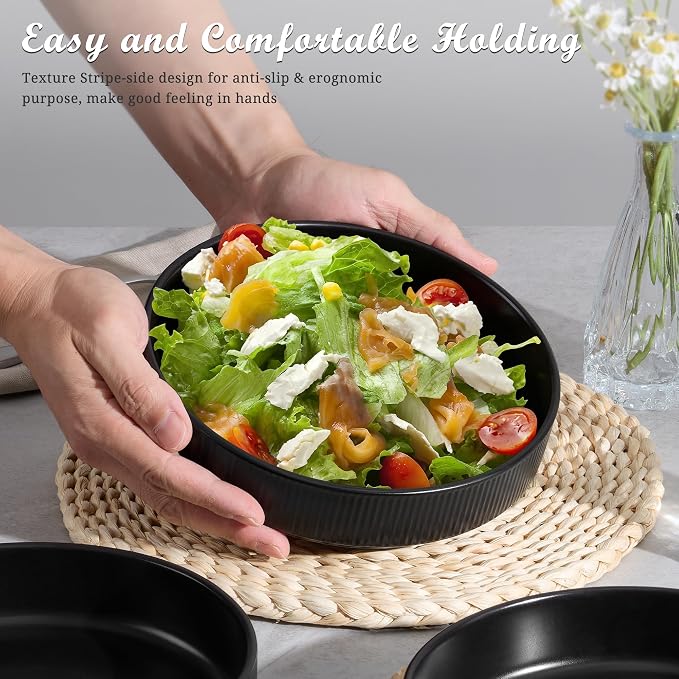 E-far Pasta Bowls Set of 6, 35oz Large Salad Bowl Plate - Image 3