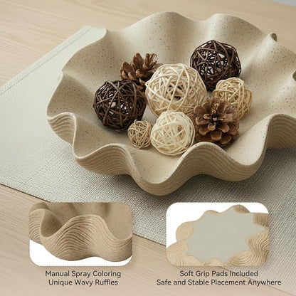 Scalloped Decorative Bowl, 12.6" Shell Ruffle Fruit Bowl Home Decor | Modern - Image 5