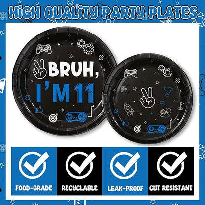 96Pcs 11th Birthday Party Plates Supplies Bruh I’m 11 Years Old Blue Black - Image 3