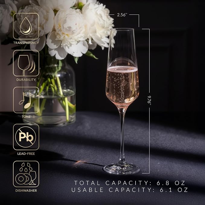 KROSNO Crystal Champagne Flute Glass | Set of 6 | 6.1 oz | Avant-Garde - Image 5
