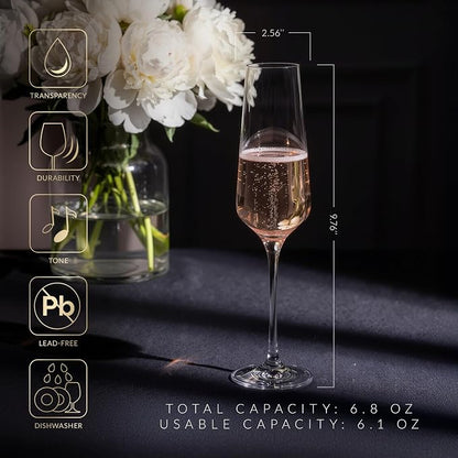 KROSNO Crystal Champagne Flute Glass | Set of 6 | 6.1 oz | Avant-Garde - Image 5