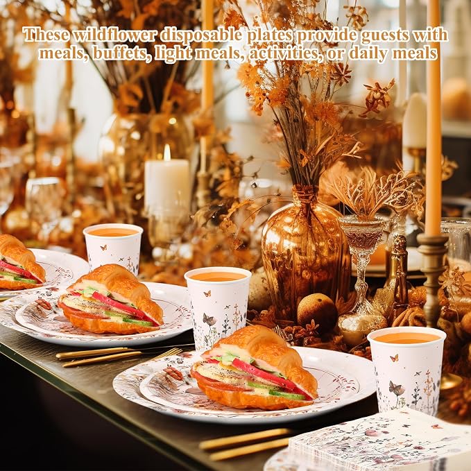 250 Pcs Wildflower Party Decorations Include Boho Autumn Fall Floral Paper - Image 5