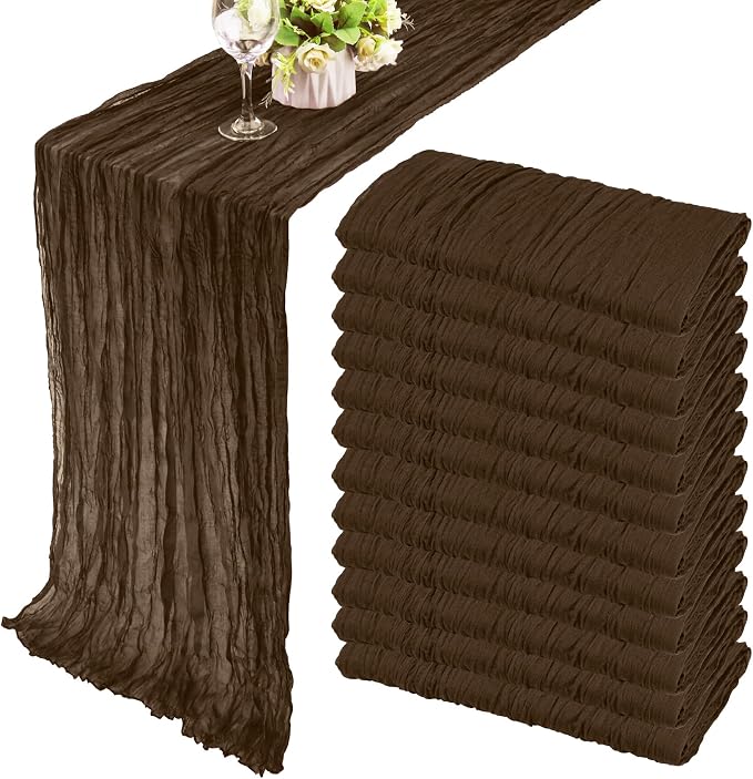 Fivenl 12 Pack Brown Boho Rustic Cheesecloth Table Runner 35x72 Inch Romantic by Fivenl