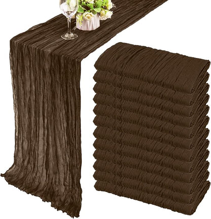Fivenl 12 Pack Brown Boho Rustic Cheesecloth Table Runner 35x72 Inch Romantic by Fivenl