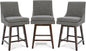 CHITA Counter Height Swivel Bar Stools Set of 3, FSC Certified Upholstered Fabric Barstool Chairs with Back, 26.8" H Seat Height, Fabric in Fog