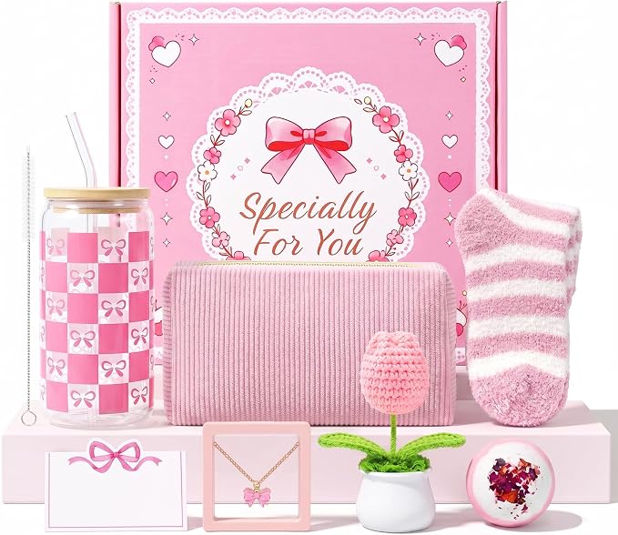 Gift Basket for Teen Girls, Cute Pink Birthday Gifts for Women, Gift Box by CarryEpic