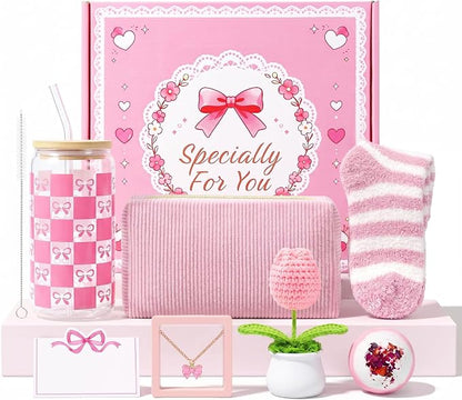 Gift Basket for Teen Girls, Cute Pink Birthday Gifts for Women, Gift Box by CarryEpic